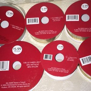 Metallic/nylon decorative ribbon.